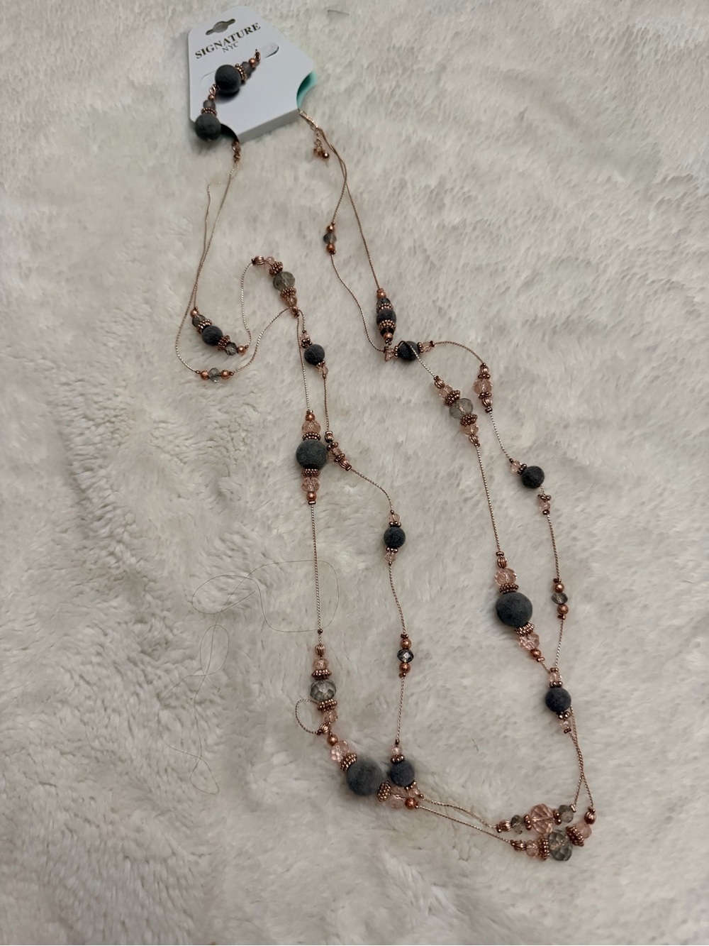 Signature Rose Gold and Gray Layered Beaded Necklace
